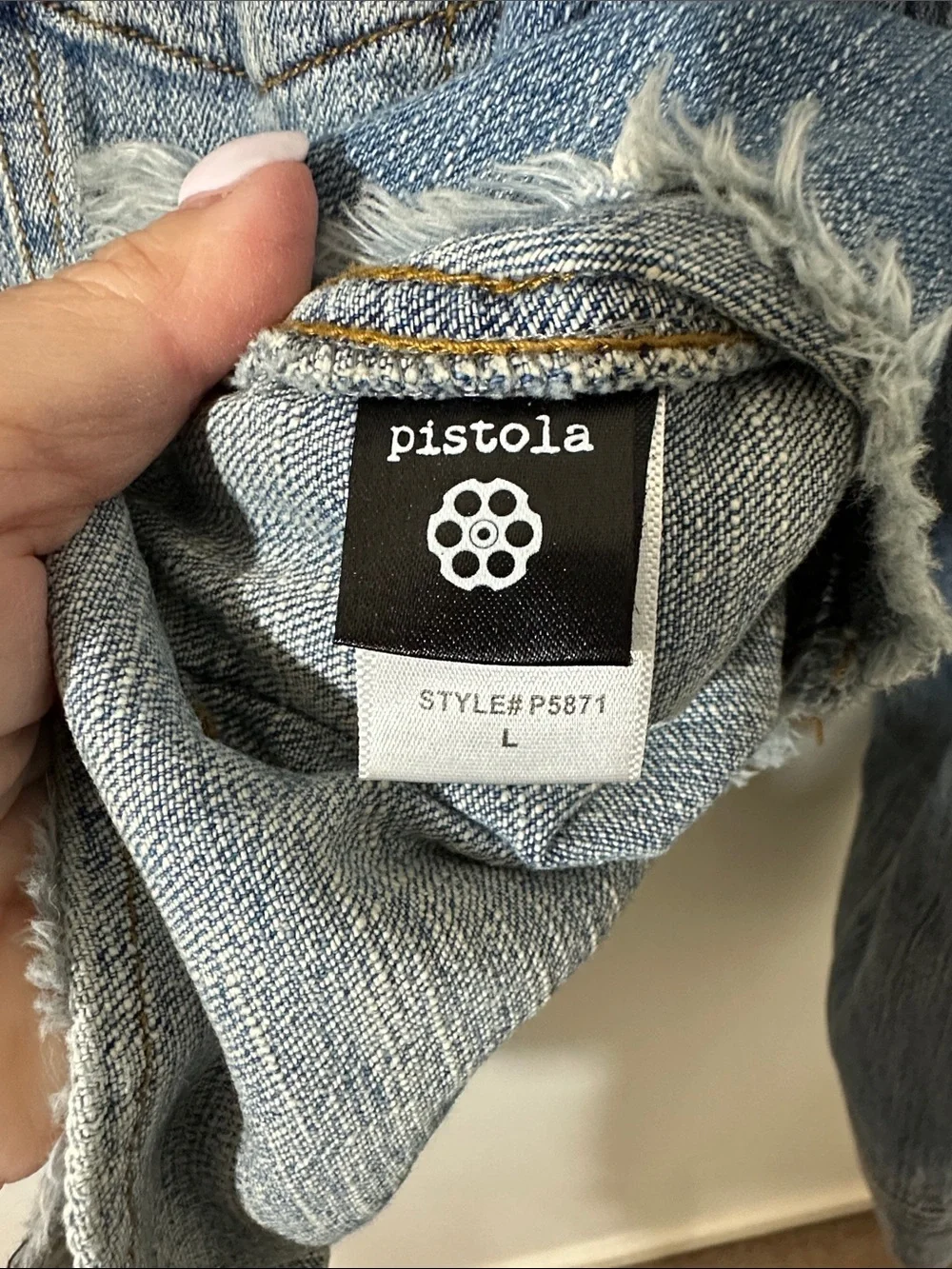 PIstola Distressed Denim Jacket Size Large